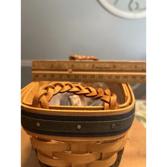 3 Longaberger Blue Woven Braided Leather Handles Renewal Baskets Liner Protector